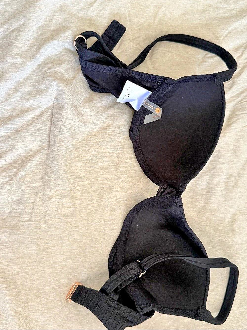 SHORE Black Pleated Bikini Top Like New
